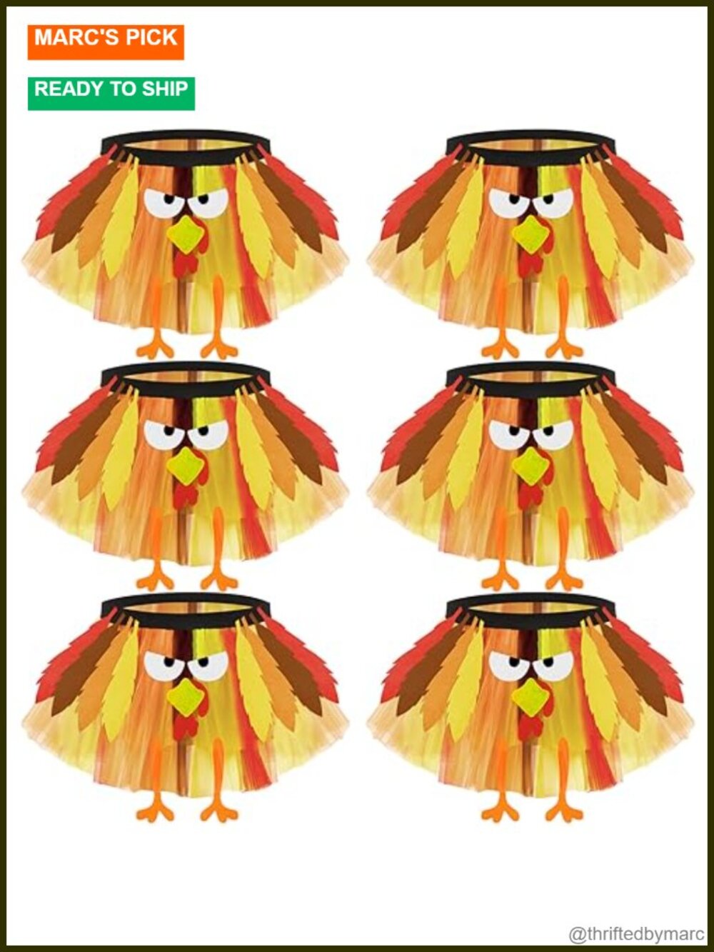 Turkey Tutu Skirt Thanksgiving Trot Costume Tulle Felt Adults One Size 6 Pc Set